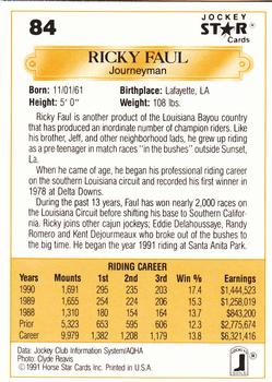 1991 Jockey Star Jockeys #84 Ricky Faul Back